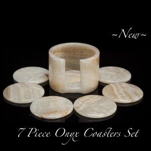 Elegant Onyx Coaster Set With Holder - Cream color ~New~